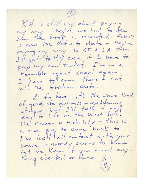 Hunter S. Thompson Autograph Letter Signed From 1967 -- ''...I'm in a terrible agent snarl again. I have to come there & cut all the Gordian knots...''